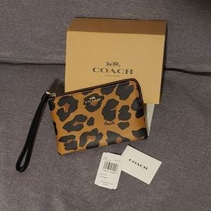 Coach Leopard Corner Zip Wristlet